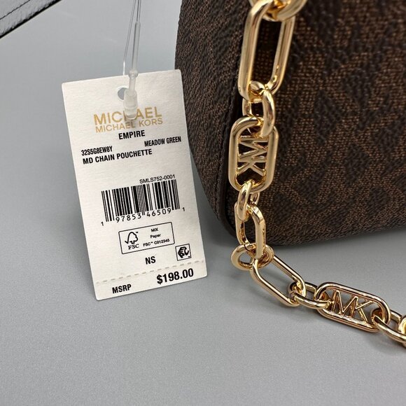 Michael Kors Meadow Green Empire Contrast Medium Chain Pouchette Shoulder Bag - Picture 8 of 16